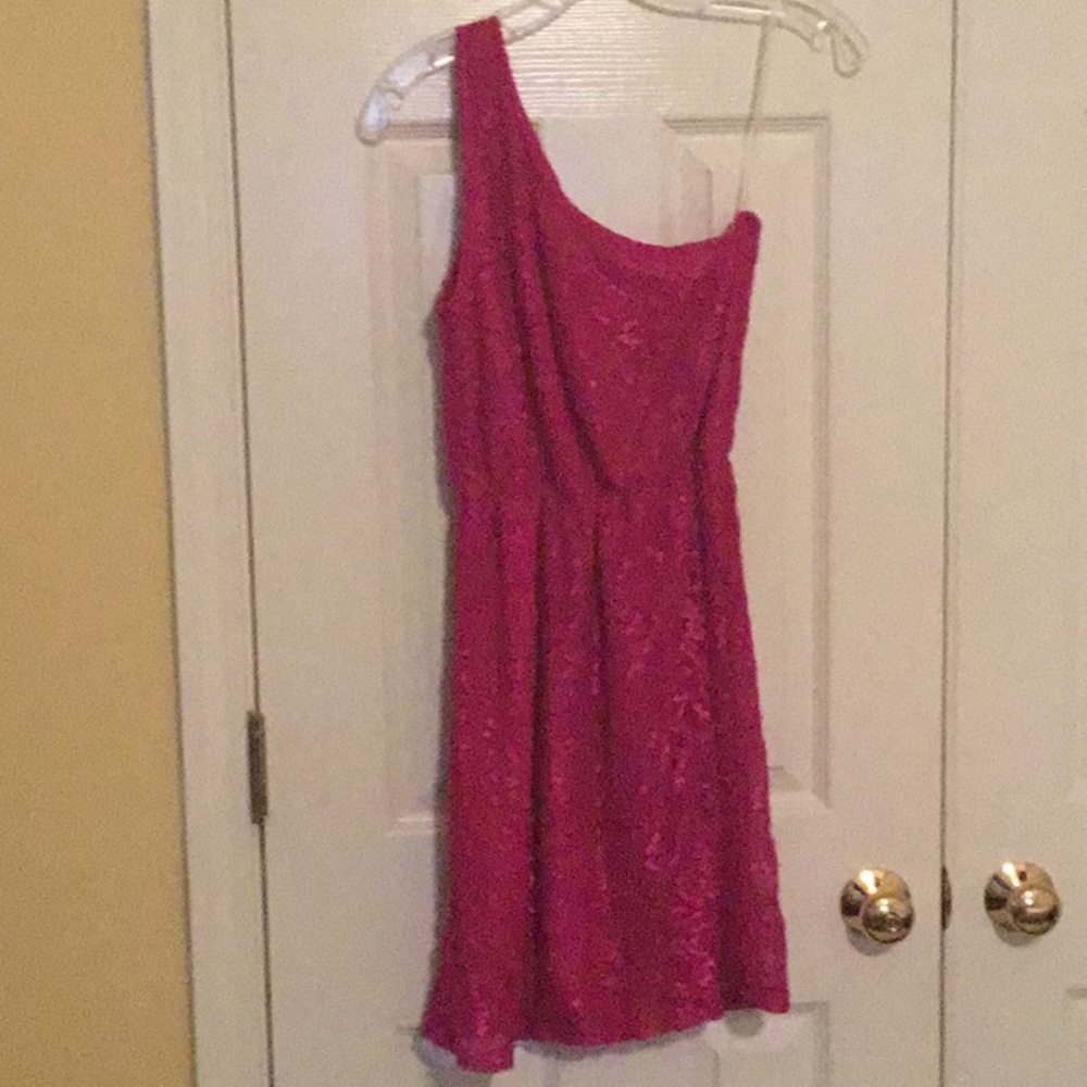 Fuschia Lace One Shoulder Dress